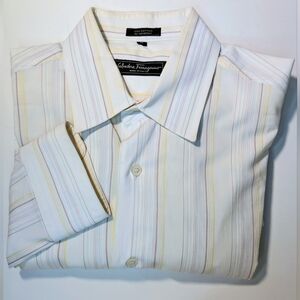 ✨ Salvatore Ferragamo Luxury Men’s Stripe Dress Shirt – Made in Italy ✨